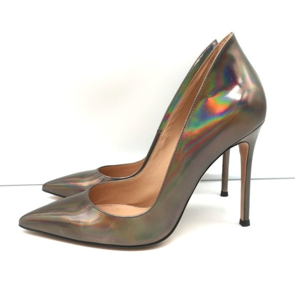 GIANVITO ROSSI ELLIPSIS HIGH BACK PUMPS HOLOGRAPHIC LEATHER SIZE 39 POINTED TOE - Picture 5 of 12
